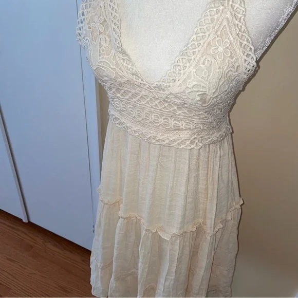 Beige Crochet Top Backless Mini Beach Coverup Dress - Picture 9 of 11
